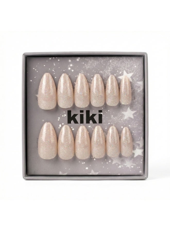 KIKI Nude Glitter Press‑On Nails – 12 PCS Almond Shape – Elegant Soft Sparkle – Easy Application - Image 3